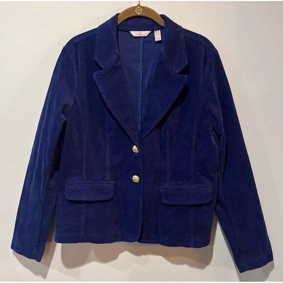 Laurie Felt Jackets & Blazers - Laurie Felt Corduroy Blazer Women’s 12 Navy Blue Jacket Two Button Crest